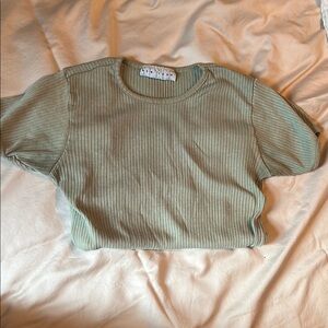 Ribbed Green Short Sleeve Top